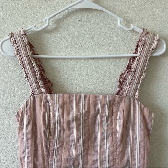 Alexis  Linen Blend The Brandy Mini Dress Ruffle Hem in Rose Stripe SZ XS - Picture 4 of 16